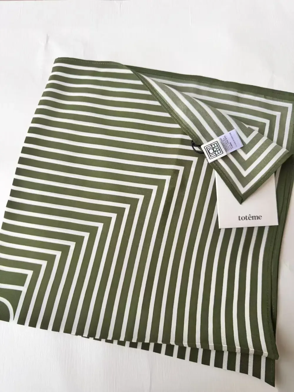 Totême Olive Green Chevron Stripe Square Silk Scarf